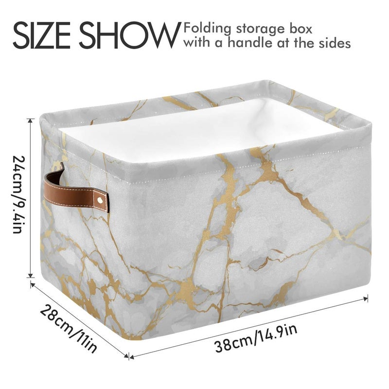 Toprint White Gold Marble Storage Basket Bin Large Fabric Toys Storage Cube Box with Handles Collapsible Closet Shelf Cloth Organizer Basket for Nursery Bedroom - Image 3
